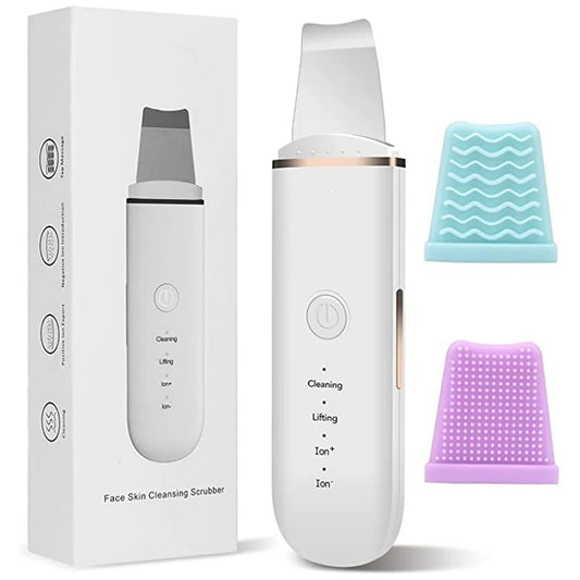Facial Skin Scrubber USB Rechargeable Electric Ultrasonic Face Skin Spatula with 250Mah Battery and 4 Modes Portable Pore Deep Cleansing Blackhead Scraper Skin Care Beauty Tool